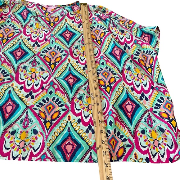 Lilly Pulitzer 100% Silk Multicolor Geometric Print Short Sleeve Blouse Size S - Picture 9 of 10